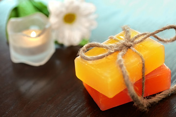 Spa Background. Natural Soap with Sea Salt. Body scrub.