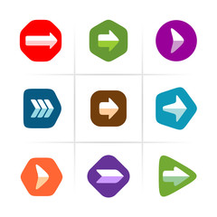 Arrow icons set. Flat color with rounded corner signs.