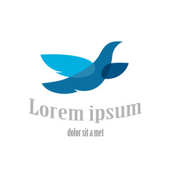 Flying bird logo template. Blue dove symbol. Transparency are fl