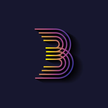 Letter B logo template. Parallel lines style with shadow.