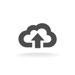 Cloud upload symbol. Black wide outline style icon.