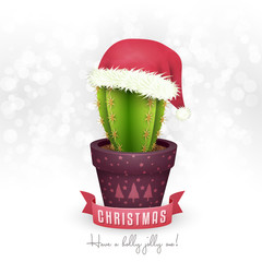 Christmas Greeting Card with a Cactus in a Pot