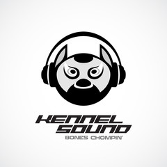 Dog head in headphones music logo template