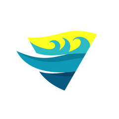 Sea waves and deep logo template, triangle flag