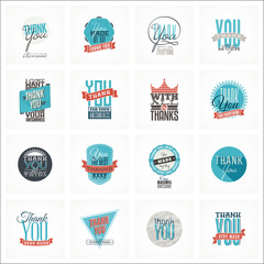 Collection of 16 vintage Thank You card designs. Well structured vector file with each card template on separate layer.