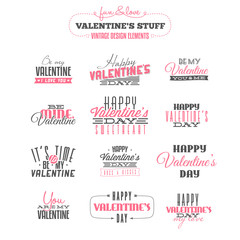Set of vintage Valentine's day design elements