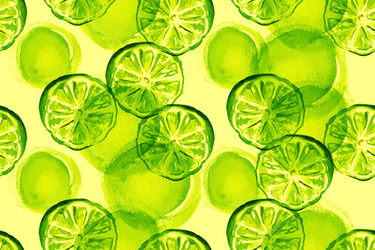 Watercolour lime seamless background pattern