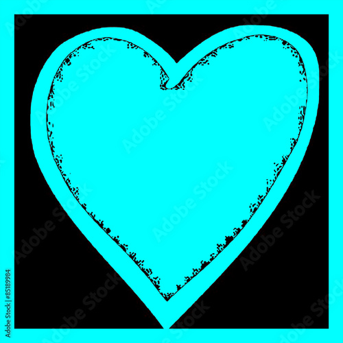 Bright Aqua Turquoise Graphic Heart Illustration On Black Background
