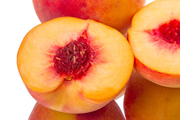 Halved ripe peach