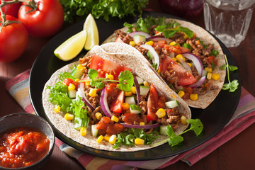 mexican tacos with beef tomato salsa onion corn