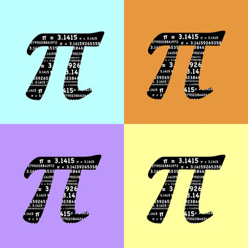 Pastel pi symbols in a pop-art configuration with 3.1415 repeated inside the 