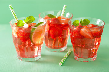 summer strawberry drink with lime and mint