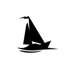 Sailing boat logo. Flat symbol with flag at the top.