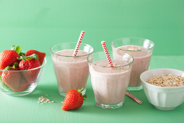 healthy strawberry oat smoothie in glass