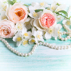 Roses and jasmine flowers
