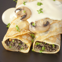 Crepes Stuffed with Mushrooms Pancakes