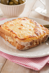 Croque Monsieur a French cheese and ham toasted sandwich
