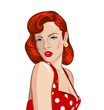 Pin up ginger woman vector illustration