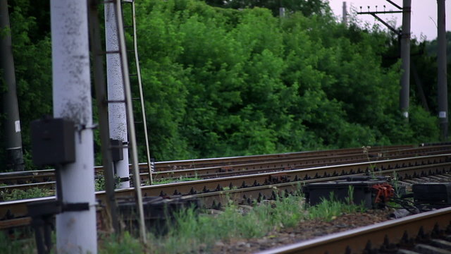 The Railroad Tracks with Pillars. Horizontal Panorama