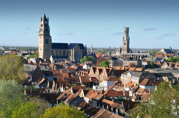 Panorama of aerial view of Bruges (Brugge), Belgium