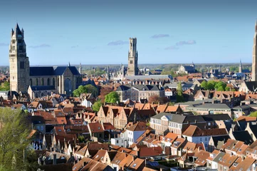 Zelfklevend Fotobehang Panorama van luchtfoto van Brugge (Brugge), België © Savvapanf Photo ©