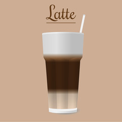 Vector glass of latte. Vector illustration of coffee drink latte