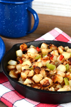 Closeup Breakfast Potatoes in Skillet