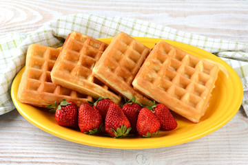 Plate of Waffles and Strawberries