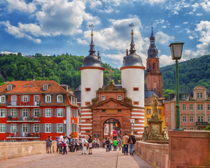 Famous Old Bridge Gate. Heidelberg, Germany - obrazy, fototapety, plakaty