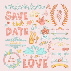 Set of wedding decorative elements