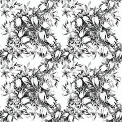 Seamless floral pattern with watercolor flowers and butterflies