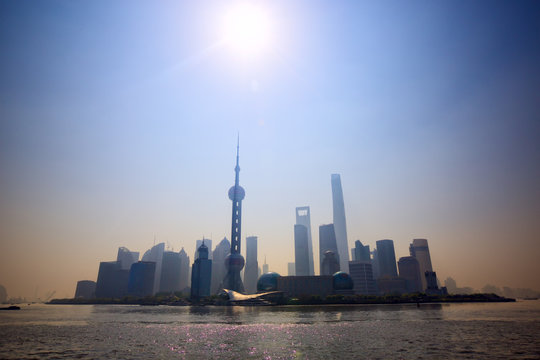 Shanghai skyline with pollution smog, China