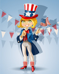 Blond girl in suit of Uncle Sam