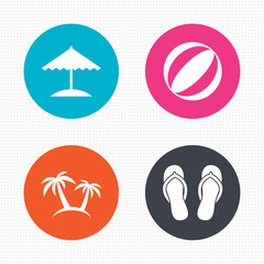 Beach holidays icons. Umbrella and sandals.