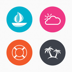 Travel icons. Sail boat with lifebuoy signs.