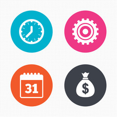 Business signs. Calendar and USD money bag icons