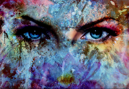  women eyes and painting color effect, make up and eye contact