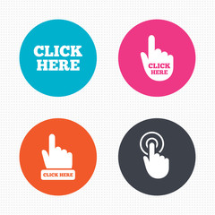 Click here signs. Hand press icons.