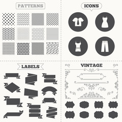 Clothes signs. T-shirt with tie and pants.