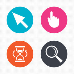 Mouse cursor icon. Hourglass, magnifier glass.