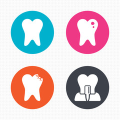Dental care icons. Caries tooth and implant.