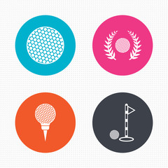 Golf ball icons. Laurel wreath award symbol.