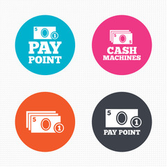 Cash and coin icons. Money machines or ATM.