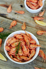 Boiled shrimps. top view