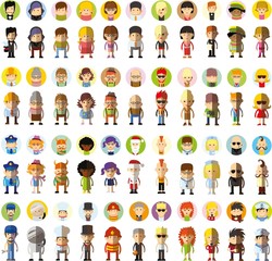 Set of vector cute character avatar icons in flat design