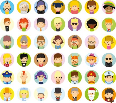 Set of vector cute character avatar icons in flat design 