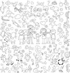 Obraz premium Vector children's doodle of happy family