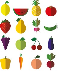 Cartoon vegetables and fruits in flat design