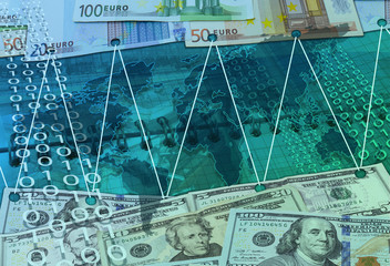 Abstract business background with card, dollars and  eu money