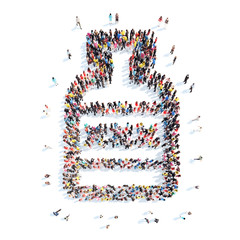 people in the shape of a bottle.